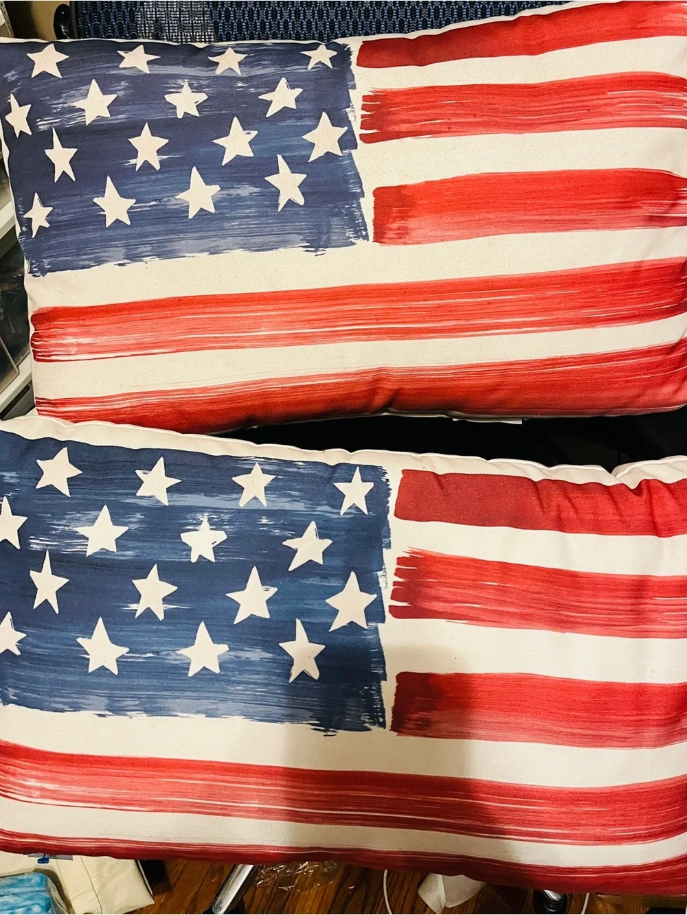 Pottery Barn Set of 2 American Flag Lumbar Pillows 24x14 Discontinued Patriotic